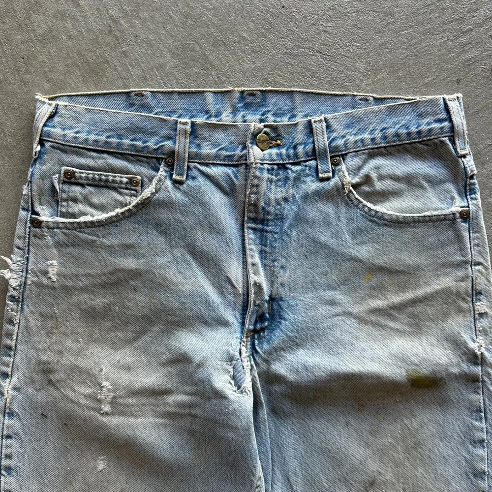 Vintage 90s Carhartt Jeans Size 34x30 Blue Light Wash Denim Faded Distressed